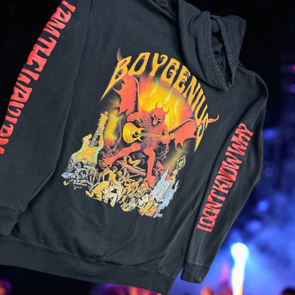 Boygenius Hoodie Men 2XL Black Graphic Indie Rock Band Merch Tour Concert